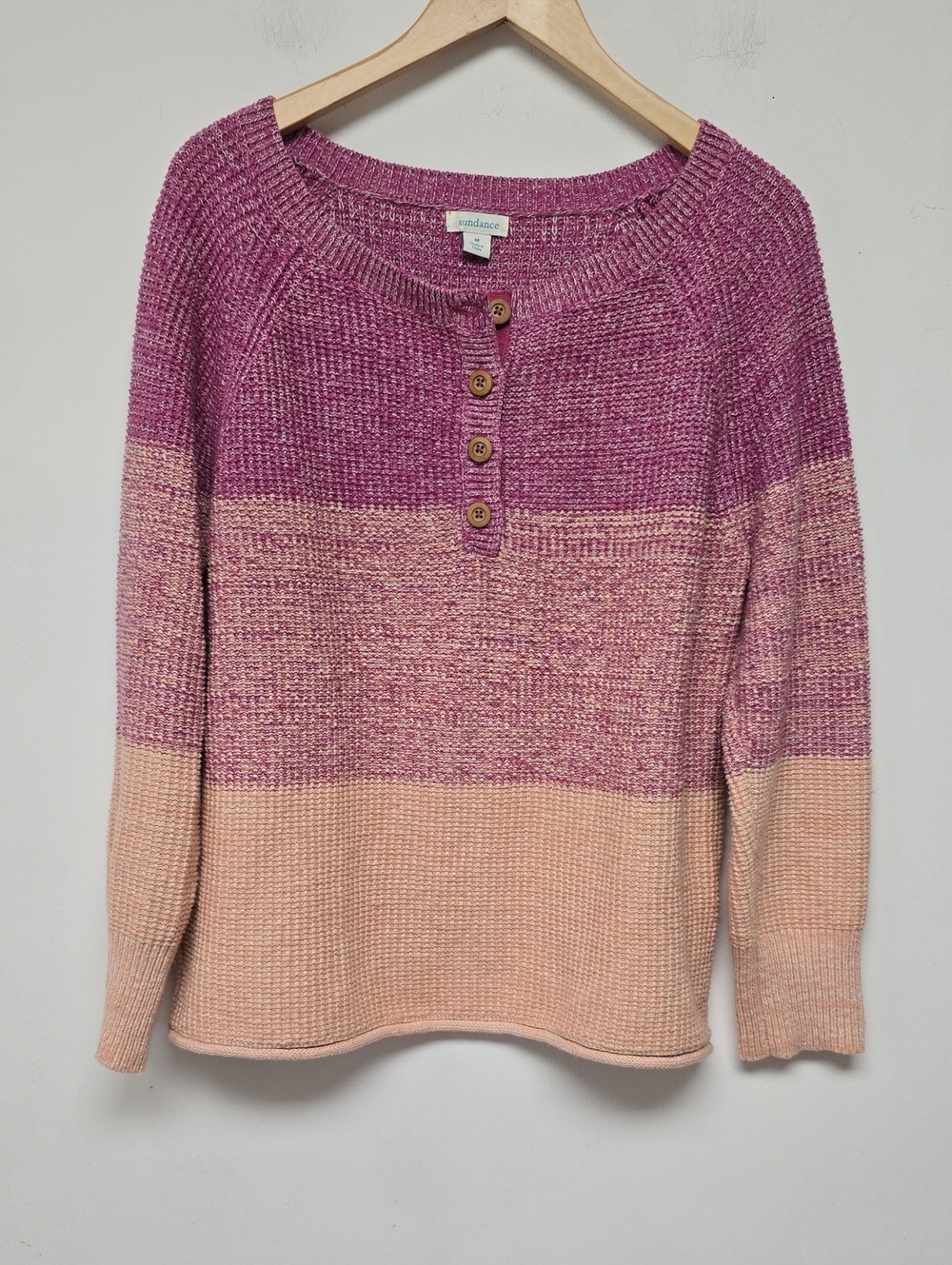 Sundance Avedon Henley Sweater Pullover Size M Pink Colorblock Womens Western